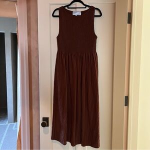 Hill House - Cosima Nap Dress, Chocolate Tonal Seersucker L